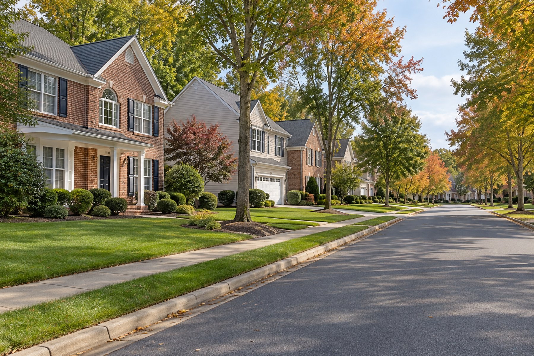 A tree lined suburban street, illustrative